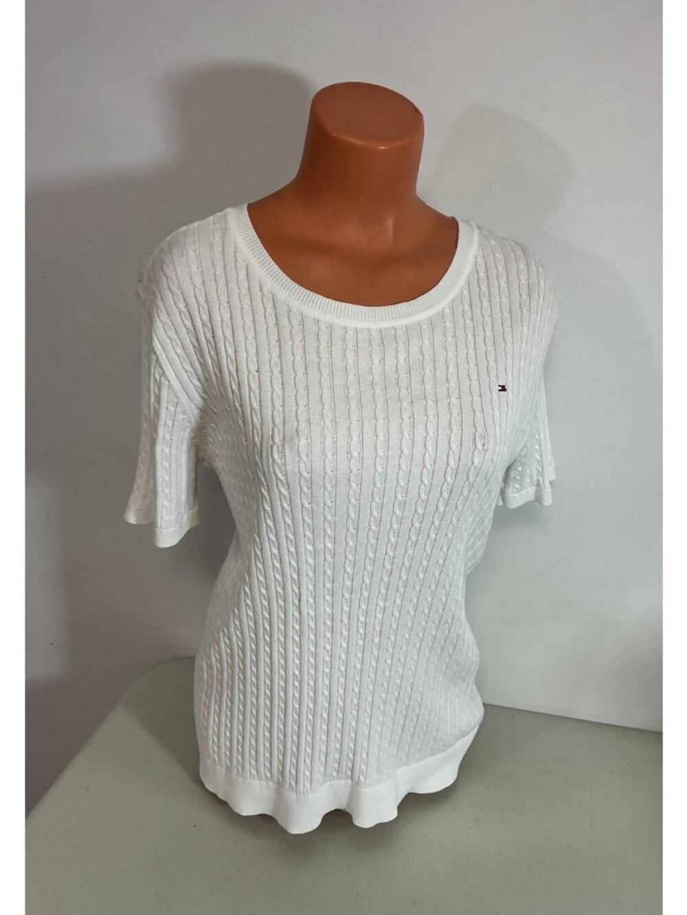 Tommy Hilfiger White Sweater Preppy CableKnit Womens Large